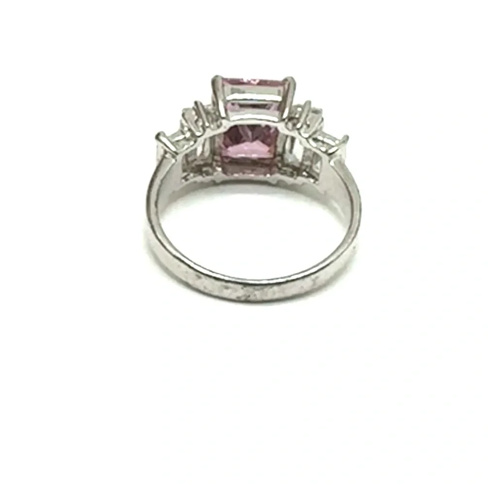Sterling Silver Pink CZ Cocktail Ring Size 7